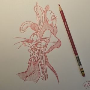 Disney Amblin Roger and Jessica Rabbit Drawing/sketch signed art animation